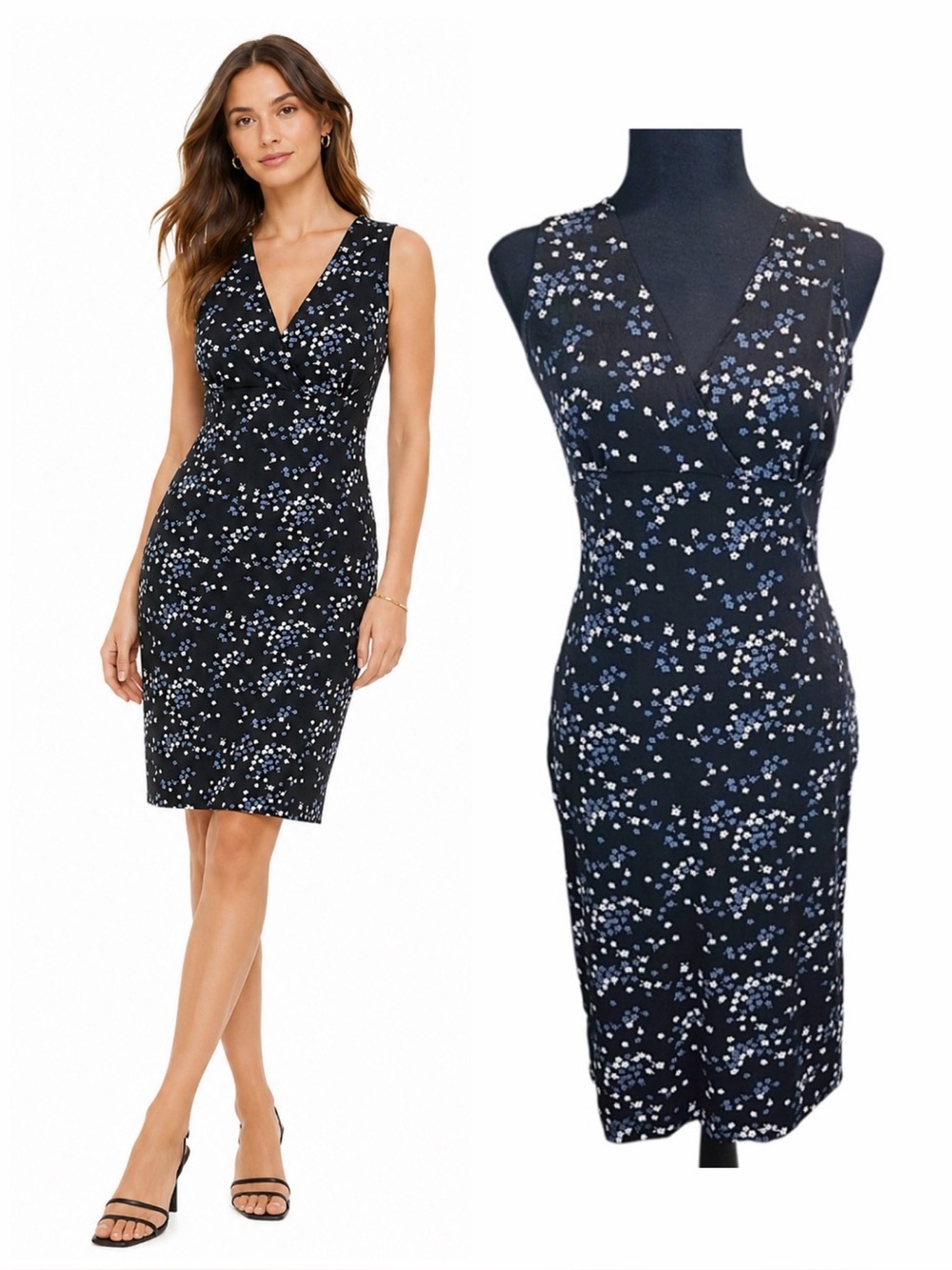 Vintage 90s PS Perception Floral Sleeveless Bodycon Midi Dress M Dark Romantic